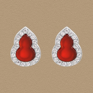 925 Sterling Silver Red Chalcedony Gourd Stud Earrings With Zirconia Korean Style Vintage Luxury Ear Jewelry For Women Gift