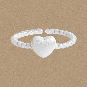 Korean Style S925 Sterling Silver Twisted Rope Open Ring For Women Heart Shape Minimalist Adjustable Fine Finger Ring Gift