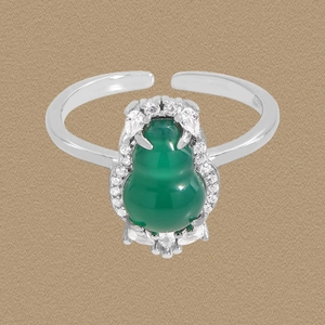 S925 Sterling Silver Green Gourd Ring For Women Light Luxury Zirconia Inlaid Adjustable Opening Korean Style Finger Ring