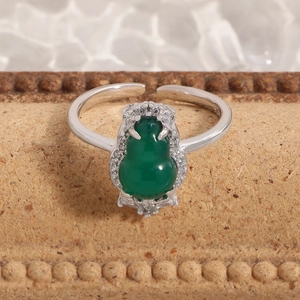 S925 sterling silver open ring with green chalcedony gourd and zircon accents
