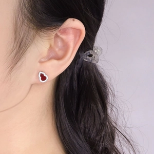 S925 sterling silver wulu stud earrings with red agate and zircon for women