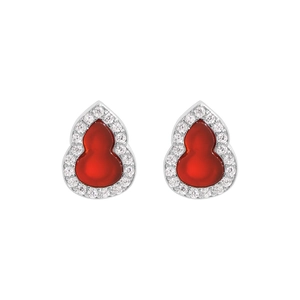 S925 sterling silver carnelian gourd stud earrings with zircon accents for women