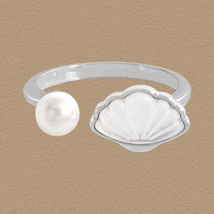 Anello In Argento Sterling 925 Con Perla Artificial E Conchiglia Minimalista Asimmetrico Aperto Regolabile Gioielleria Per Donna