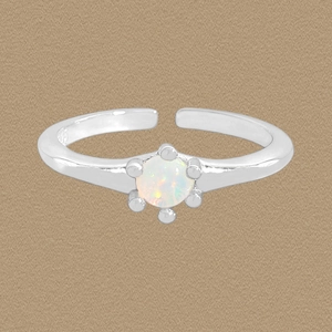 Anello Aperto in Argento Sterling S925 Con Opale Rotondo per Donna Anello Regolabile Minimalista Stile Coreano Gioielli Regalo