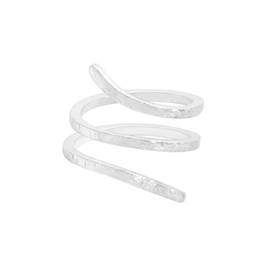 Minimalist S925 sterling silver triple layer spiral ring with snake skin texture