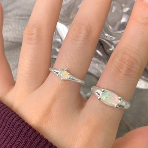 Anelli in argento sterling S925 con pietre di opale colorate tonde e ovali