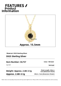 Macro shot of S925 sterling silver irregular gold pendant necklace with black agate stone