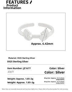 Detail specifications of S925 sterling silver wave ring with 16.9mm adjustable size