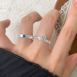 S925 sterling silver rings set with oval zircon and blue sapphire in a stacked look