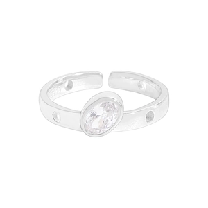 Minimalist S925 sterling silver open ring featuring an oval zircon and dotted texture