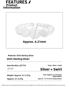 S925 sterling silver open ring featuring graduated bubble beads with adjustable size
