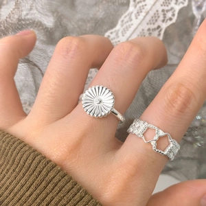 S925 sterling silver daisy flower and hollow heart open rings set for women