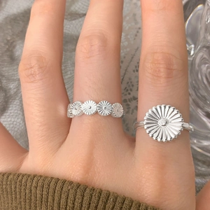 S925 sterling silver daisy flower open rings set with crystal for elegant women