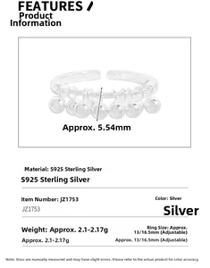 Dettaglio dell'anello in argento S925 con perle e specifiche di misura e di peso