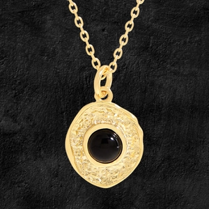 S925 Sterling Silver Necklace For Women Irregular Disc Pendant Black Agate Vintage Gold Plated Clavicle Chain Jewelry