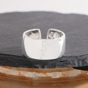 S925 sterling silver wide band open ring with minimalist bow knot design for women