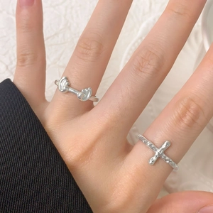 S925 sterling silver wave open ring with knotted and hammered texture finish for women