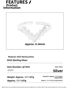 Detailed size measurement of S925 sterling silver V-shape ring with geometric dimensions