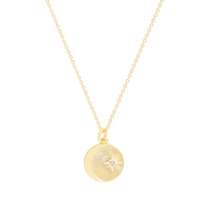 Minimalist gold S925 sterling silver starburst pendant necklace with zircon stone