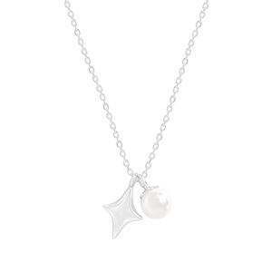 Minimalist S925 silver necklace featuring a polished star pendant and round white pearl