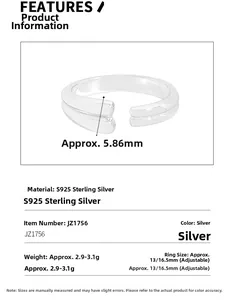 Detailed spec view of a 925 sterling silver water drop ring with 5.86mm width and weight