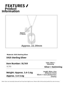 Paramètres de taille détaillés du collier en argent S925 avec doubles pendentifs cœur