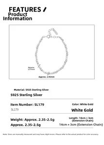 Detailed view of S925 sterling silver beaded bracelet with precise size measurements