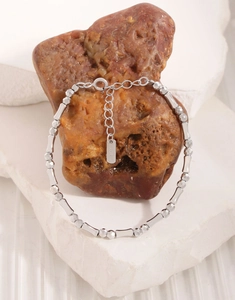 Detailed view of S925 sterling silver beaded bracelet with faceted beads and bamboo segments