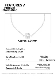 Détails macro d'une chaîne en argent S925 avec pendentif en zircon carré de 6,96 mm
