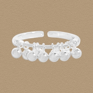 Anello Aperto in Argento Sterling 925 con Grappolo di Perle Design Regolabile Minimalista con Frangia a Sfera Gioielli Donna
