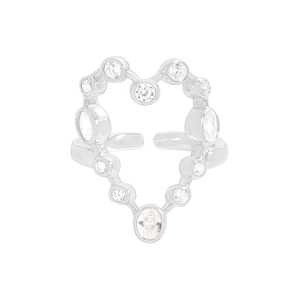 Elegant S925 sterling silver open ring with sparkling cubic zirconia heart shape design