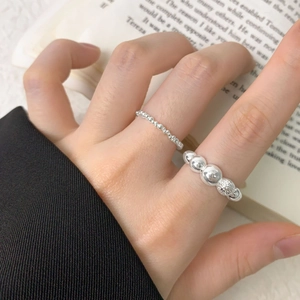 S925 sterling silver bubble bead open rings set for women in elegant minimalist style