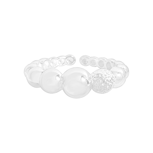 Minimalist S925 sterling silver open ring featuring a gradient polished and frosted bead design