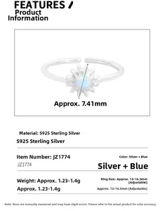 Details des Gänseblümchen-Rings aus S925 Silber mit 7,41 mm Opal-Edelstein