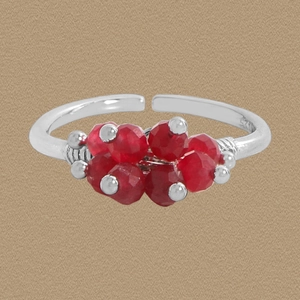 S925 Sterling Silver Adjustable Open Ring For Women Minimalist Cluster Red Rhinestone Geometric Jewelry Finger Ring Gift