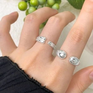 Minimalist S925 sterling silver double-layer drop open ring for women in polished finish