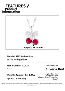 Détails du collier cerise en argent S925 avec dimensions et spécifications du produit