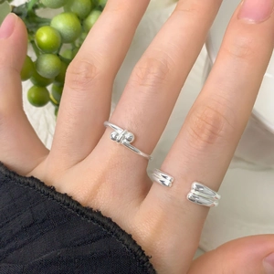 Minimalist S925 sterling silver double layer water drop open ring set for women