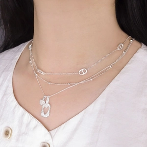 Ensemble de colliers superposés en argent S925 avec pendentif cœur et chaîne à maillons