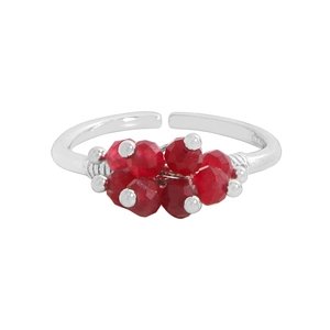Minimalist S925 sterling silver open ring featuring a cluster of faceted red crystals