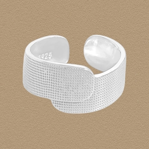 Anello Aperto a Fascia Larga in Argento Sterling 925 per Donna Anello Geometrico Minimalista Regolabile Strutturato