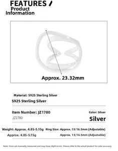 Technische Zeichnung und S925 Sterlingsilber Ringmaße mit Details zur 23,32mm Breite