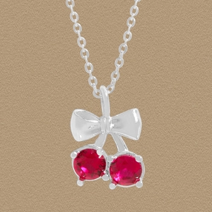 Collier Pendentif Cerise et Nœud en Argent Sterling 925 pour Femmes Nœud en Zirconia Rouge Chaîne en Argent Bijoux de Fruits