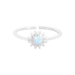 Verstellbarer S925 Sterling Silber Gänseblümchenring mit Regenbogen Opal im Sonnenschliff