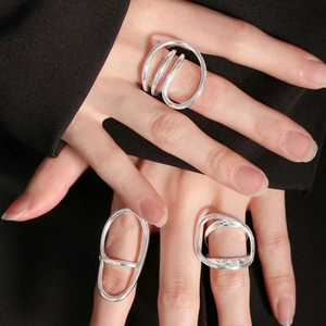 Irregular silver ribbon rings for women in minimalist 925 sterling silver geometric design