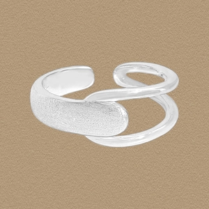Anello Cavo a Doppio Strato in Argento Sterling 925 da Donna Minimalista Satinato Spazzolato Misura Aperta Regolabile Gioielli