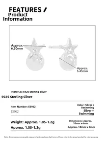 Spécifications des boucles d'oreilles étoile et perle en argent S925 avec mesures exactes