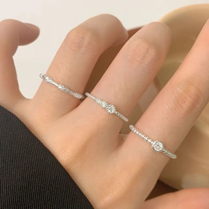 Three-piece set of minimalist S925 sterling silver stacking rings with zircon stones