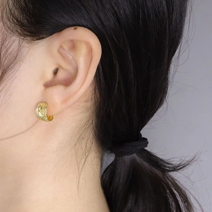 S925 Sterling Silver irregular coiled line earrings with 18K gold finish and zircons
