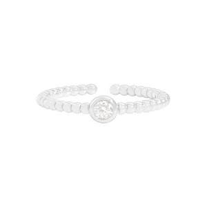 Minimalist S925 sterling silver beaded open ring with a round sparkling cubic zirconia